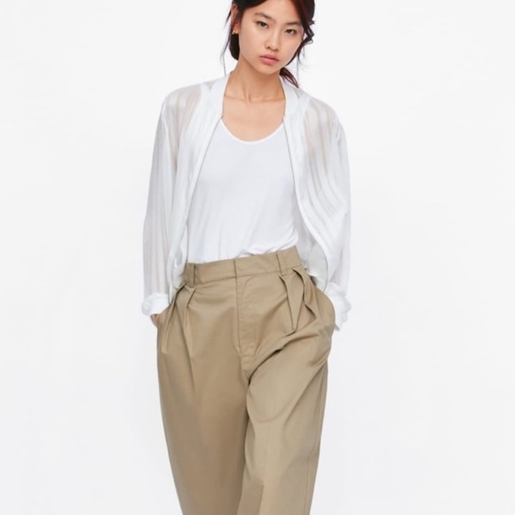 Zara Basic Women White Sheer Striped Jacket - Picture 9 of 11